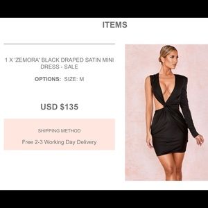 Black mini satin house of CB dress. Zemora black draped satin mini dress.